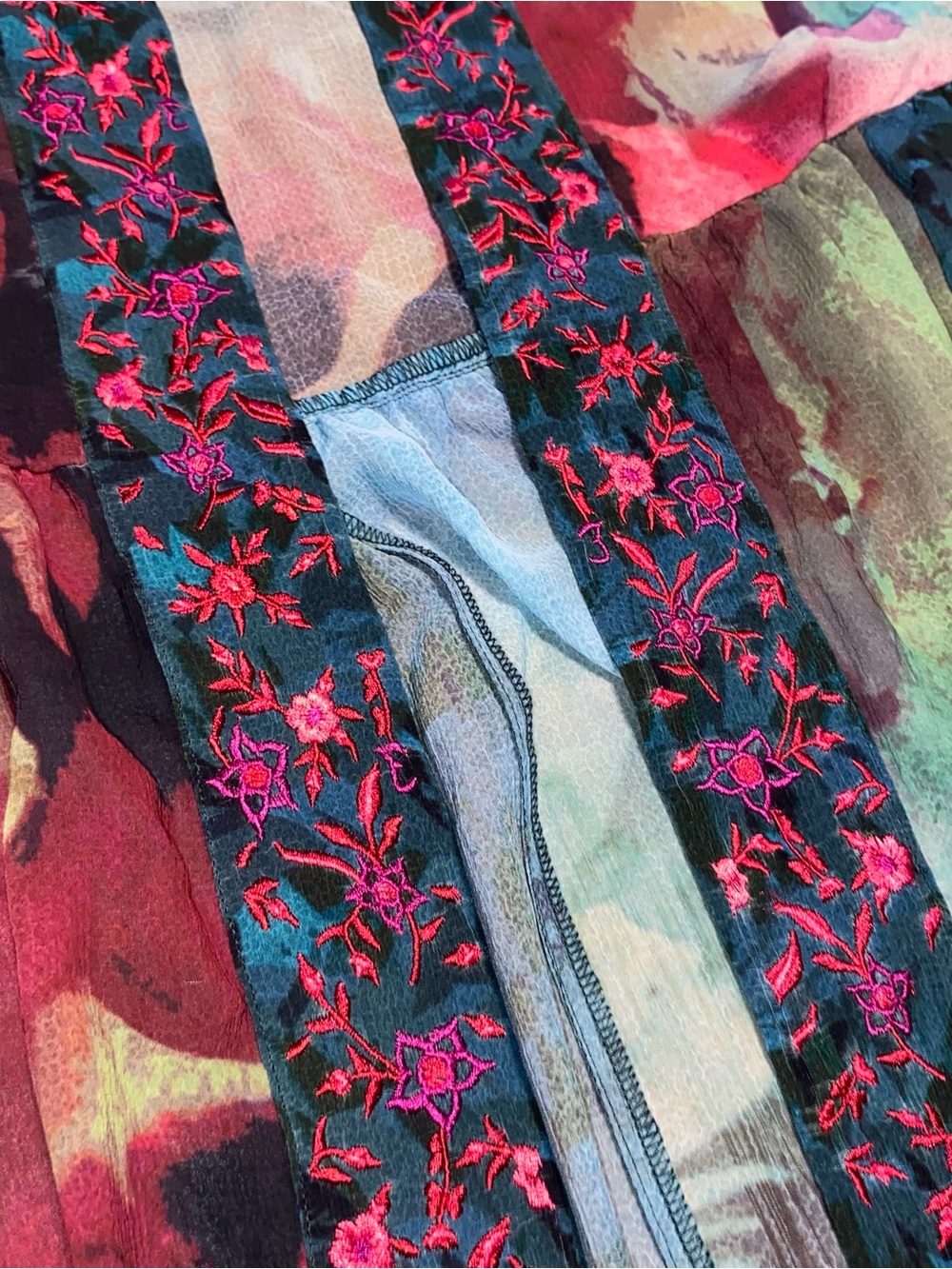 Soft Surroundings Embroidered Duster Cardigan XL Lagenlook Whimsigoth Boho Indie - Picture 7 of 13